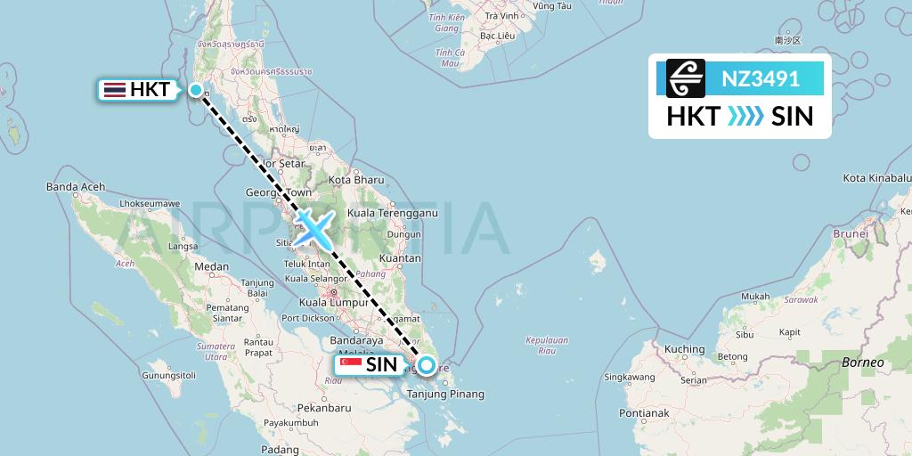 NZ3491 Air New Zealand Flight Map: Phuket to Singapore