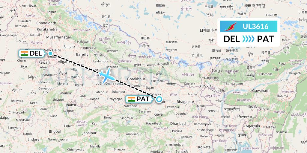 UL3616 SriLankan Airlines Flight Map: Delhi to Patna