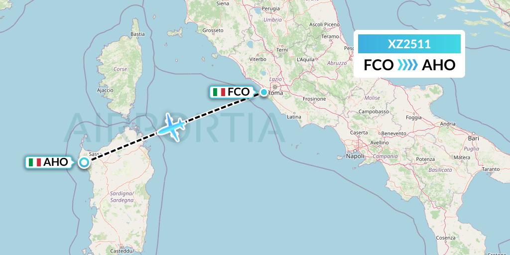 XZ2511 Aeroitalia Flight Map: Rome to Alghero