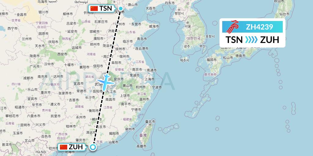 ZH4239 Shenzhen Airlines Flight Map: Tianjin to Zhuhai
