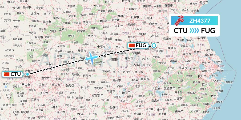 ZH4377 Shenzhen Airlines Flight Map: Chengdu to Fuyang