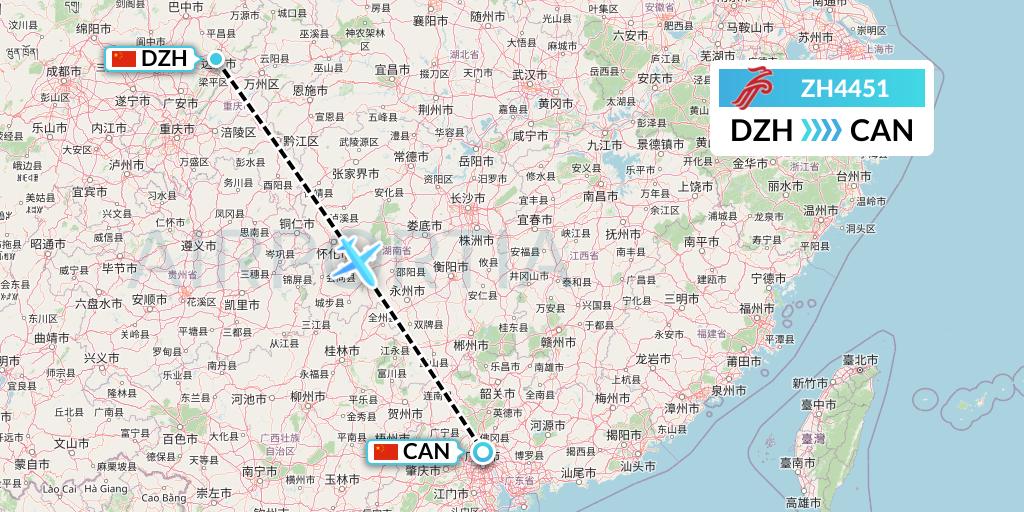 ZH4451 Shenzhen Airlines Flight Map: Dazhou to Guangzhou
