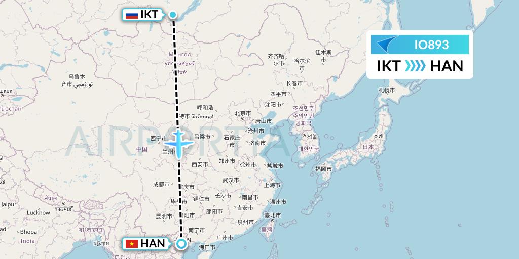 IO893 IrAero Flight Map: Irkutsk to Hanoi