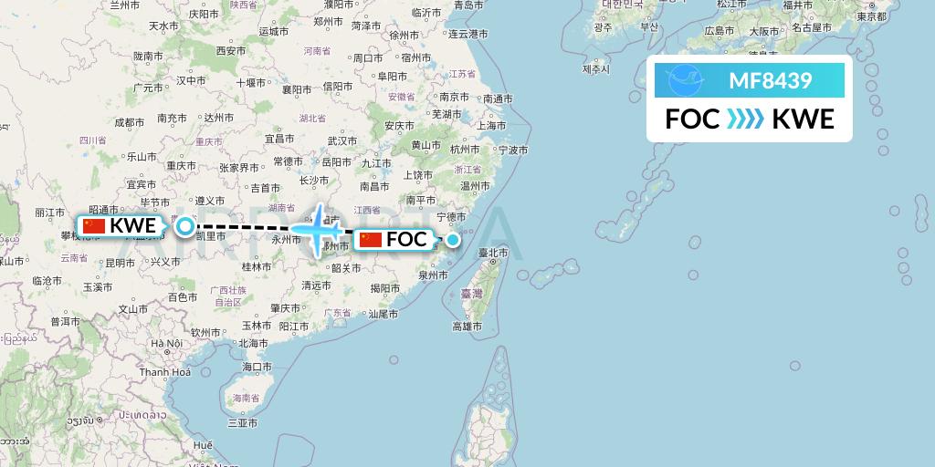 MF8439 Xiamen Airlines Flight Map: Fuzhou to Guiyang
