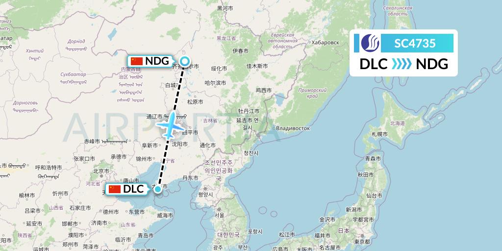 SC4735 Shandong Airlines Flight Map: Dalian to Qiqihar