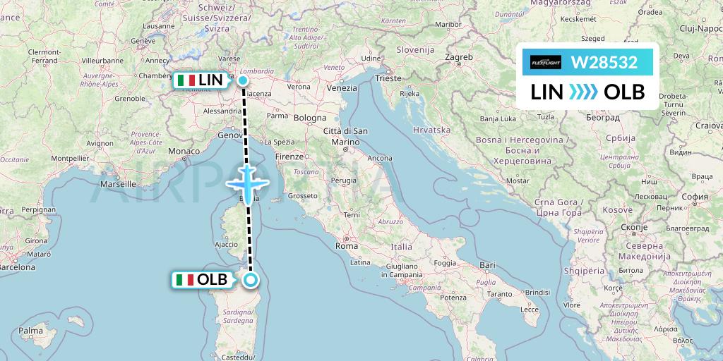 W28532 Flex Flight Flight Map: Milan to Olbia