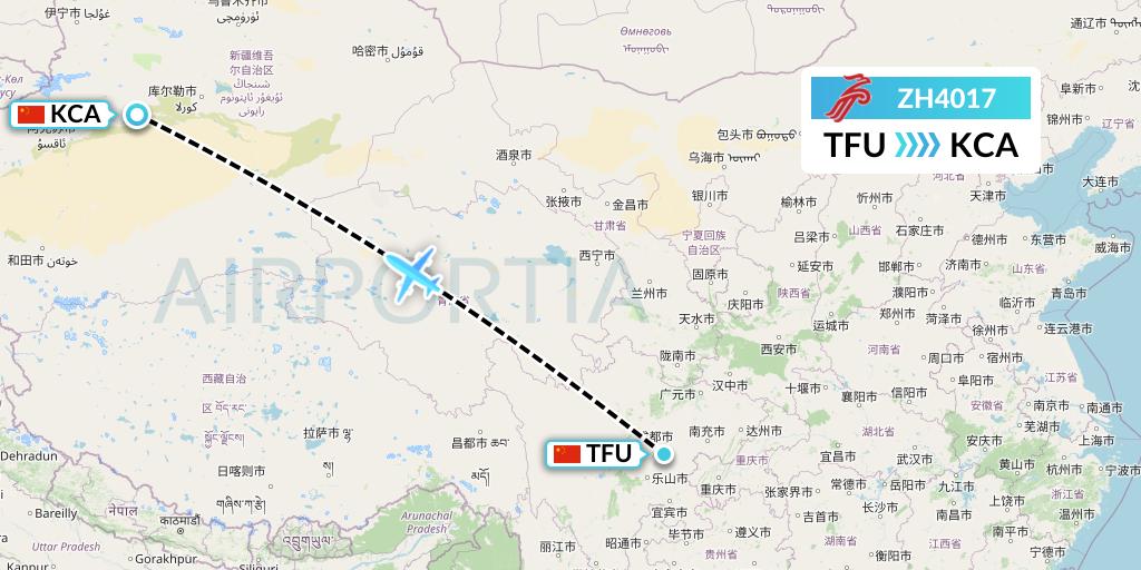 ZH4017 Shenzhen Airlines Flight Map: Chengdu to Kuqa