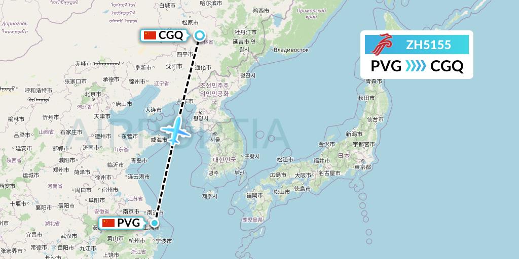 ZH5155 Shenzhen Airlines Flight Map: Shanghai to Changchun