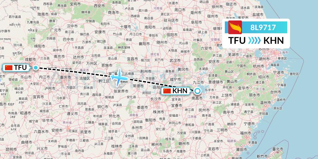 8L9717 Lucky Air Flight Map: Chengdu to Nanchang