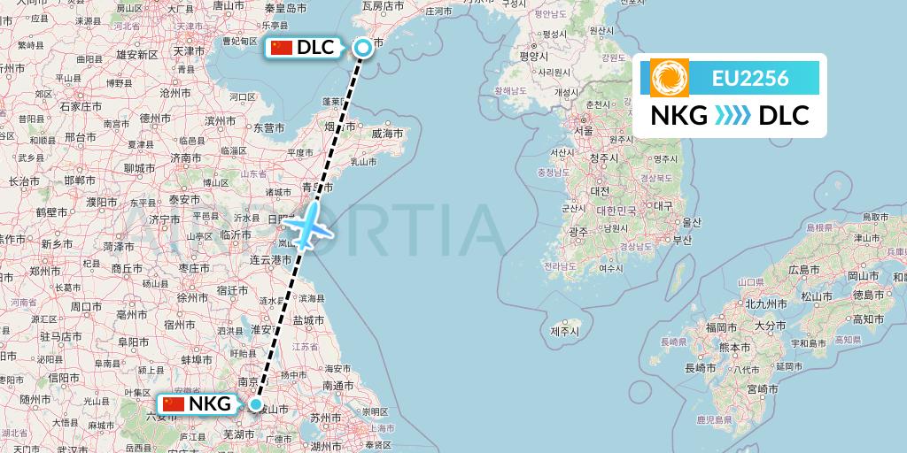 EU2256 Chengdu Airlines Flight Map: Nanjing to Dalian
