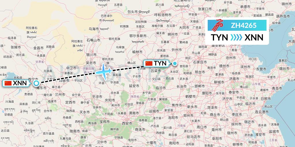 ZH4265 Shenzhen Airlines Flight Map: Taiyuan to Xining