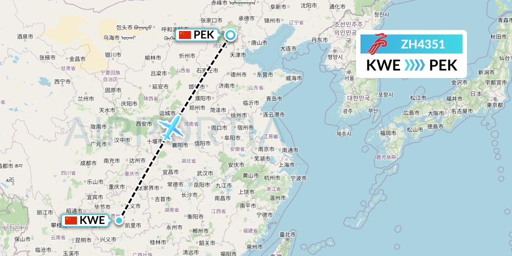 ZH4351 Shenzhen Airlines Flight Map: Guiyang to Beijing