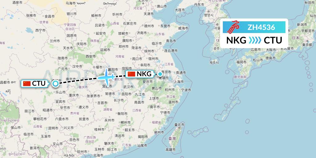 ZH4536 Shenzhen Airlines Flight Map: Nanjing to Chengdu