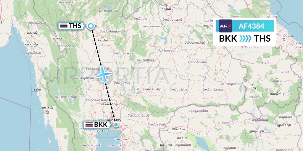 AF4384 Air France Flight Map: Bangkok to Sukhothai