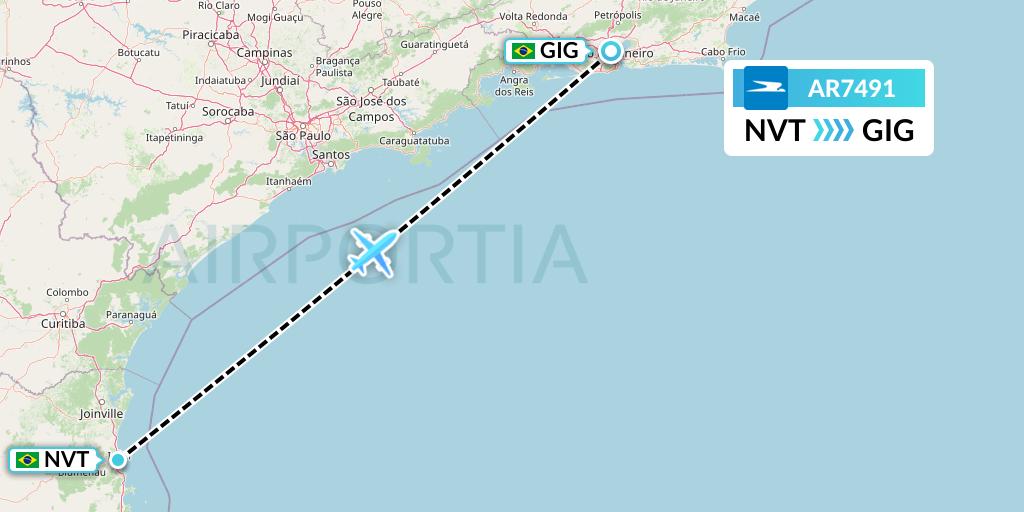 AR7491 Aerolineas Argentinas Flight Map: Navegantes to Rio de Janeiro