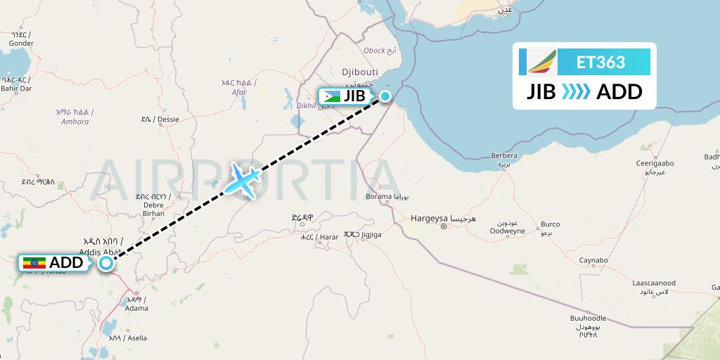 ET363 Ethiopian Airlines Flight Map: Djibouti to Addis Ababa