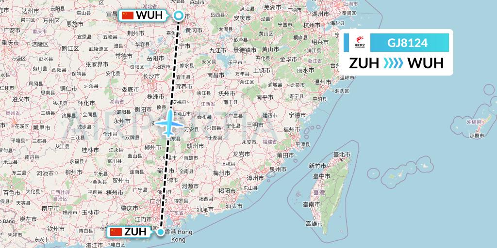 GJ8124 Loong Airlines Flight Map: Zhuhai to Wuhan