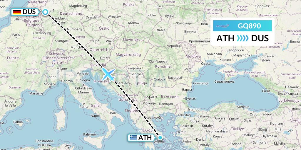 GQ890 Sky Express (Greece) Flight Map: Athens to Dusseldorf
