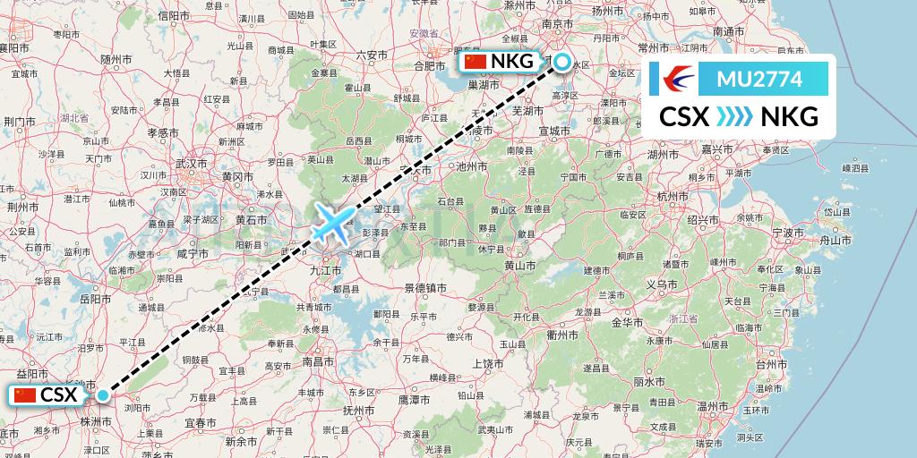 MU2774 China Eastern Airlines Flight Map: Changsha to Nanjing