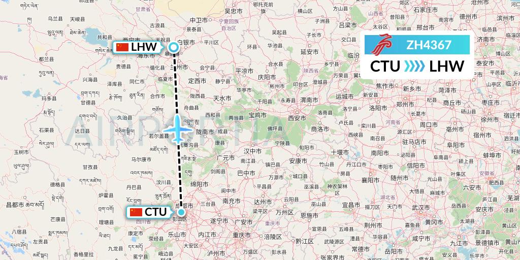 ZH4367 Shenzhen Airlines Flight Map: Chengdu to Lanzhou