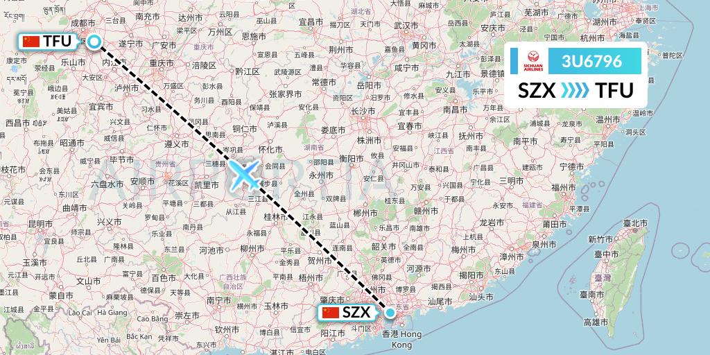3U6796 Sichuan Airlines Flight Map: Shenzhen to Chengdu