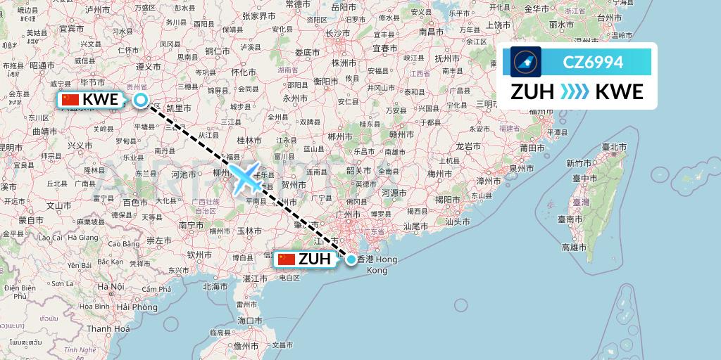 CZ6994 China Southern Airlines Flight Map: Zhuhai to Guiyang