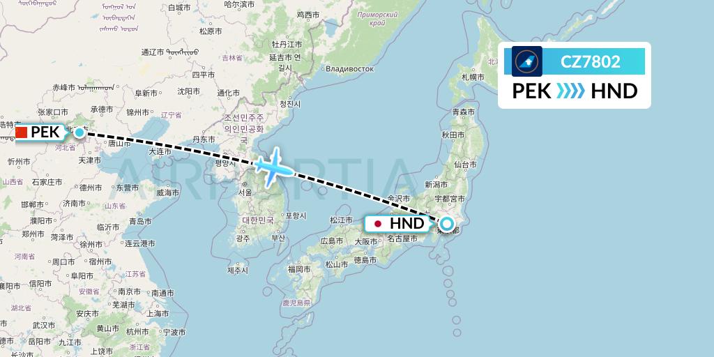 CZ7802 China Southern Airlines Flight Map: Beijing to Tokyo