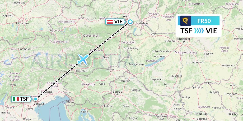 FR50 Ryanair Flight Map: Treviso to Vienna