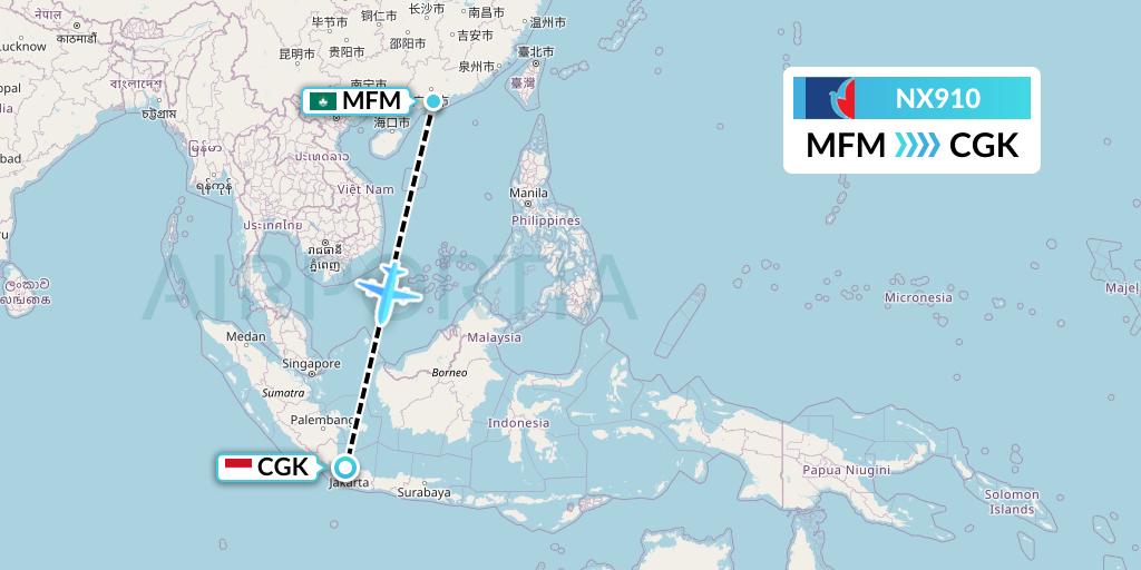 NX910 Air Macau Flight Map: Macau to Jakarta