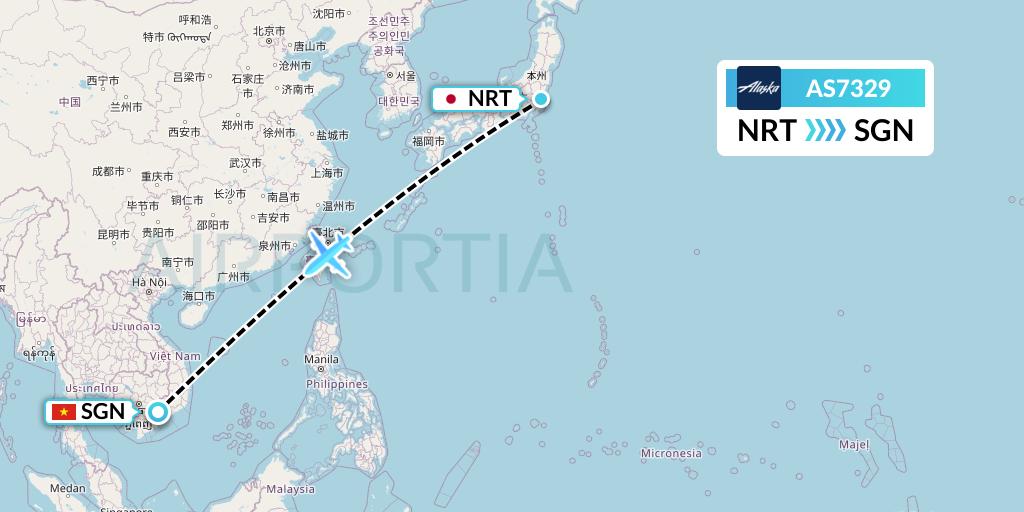 AS7329 Alaska Airlines Flight Map: Tokyo to Ho Chi Minh City