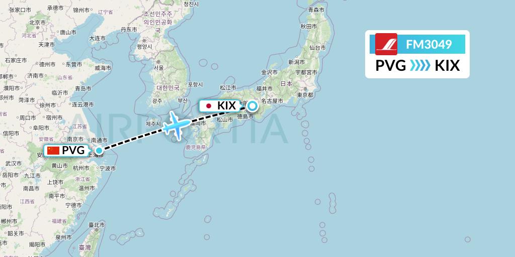 FM3049 Shanghai Airlines Flight Map: Shanghai to Osaka