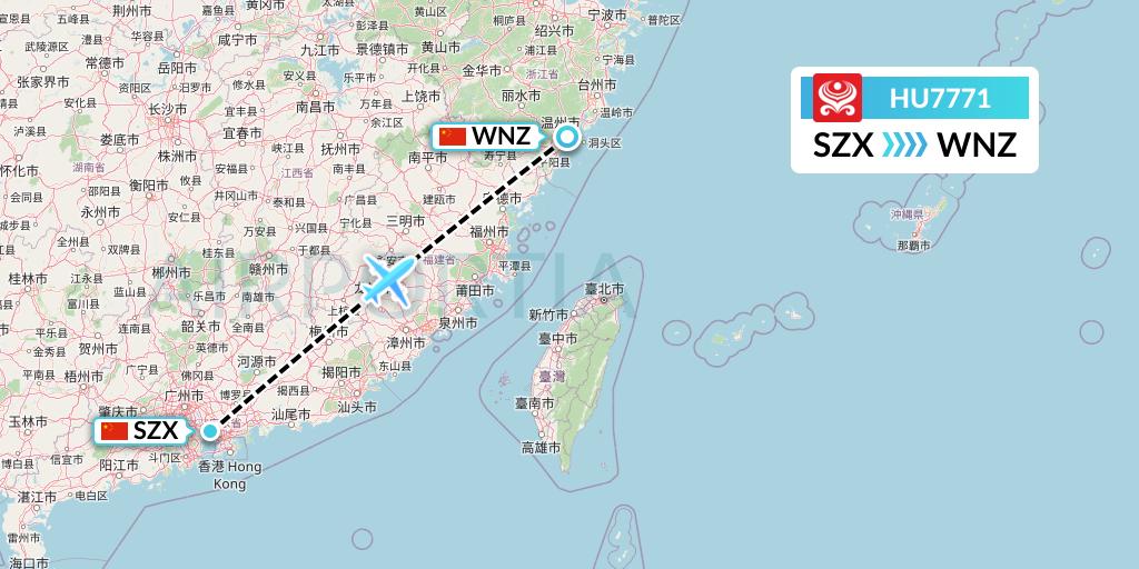 HU7771 Hainan Airlines Flight Map: Shenzhen to Wenzhou