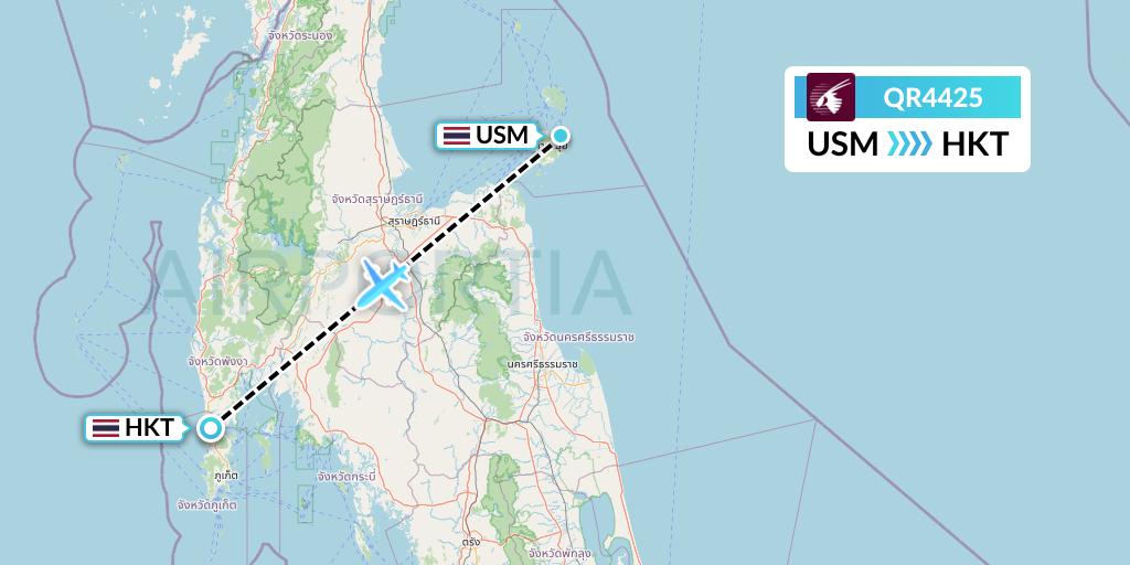 QR4425 Qatar Airways Flight Map: Koh Samui to Phuket