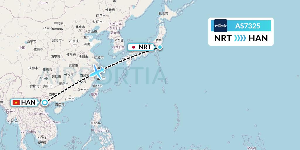 AS7325 Alaska Airlines Flight Map: Tokyo to Hanoi