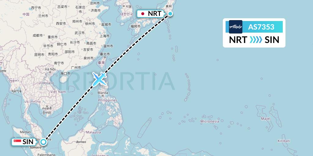 AS7353 Alaska Airlines Flight Map: Tokyo to Singapore