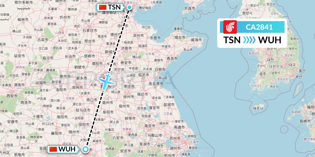 CA2841 Air China Flight Map: Tianjin to Wuhan