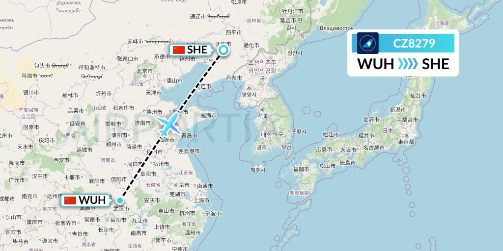 CZ8279 China Southern Airlines Flight Map: Wuhan to Shenyang