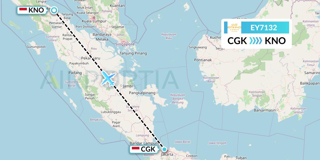 EY7132 Etihad Airways Flight Map: Jakarta to Medan