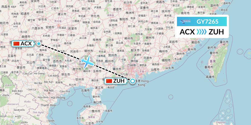 GY7265 Colorful GuiZhou Airlines Flight Map: Xingyi to Zhuhai