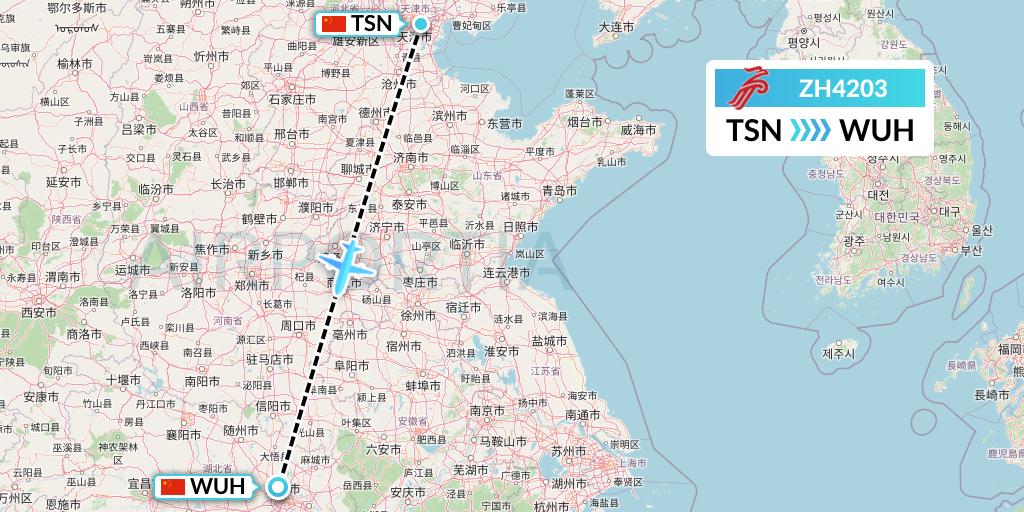 ZH4203 Shenzhen Airlines Flight Map: Tianjin to Wuhan