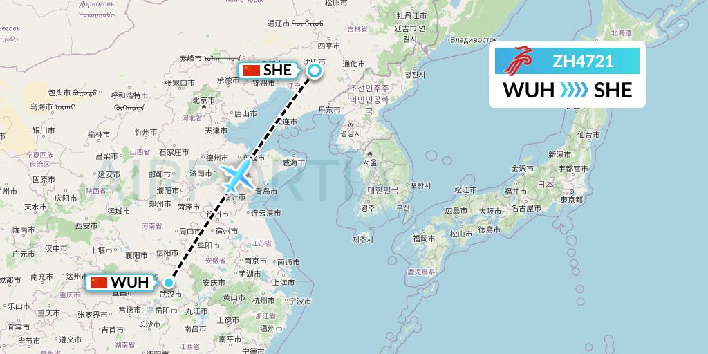 ZH4721 Shenzhen Airlines Flight Map: Wuhan to Shenyang