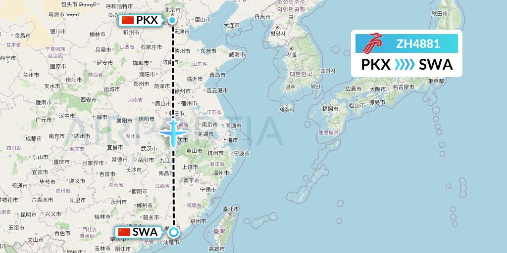 ZH4881 Shenzhen Airlines Flight Map: Beijing to Jieyang