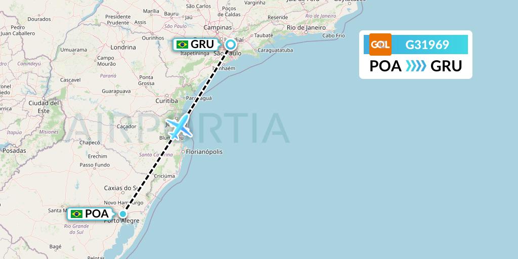 G31969 GOL Transportes Aeros Flight Map: Porto Alegre to Sao Paulo