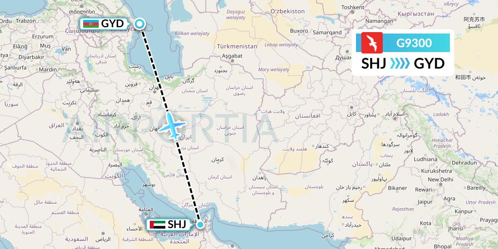 G9300 Air Arabia Flight Map: Sharjah to Baku