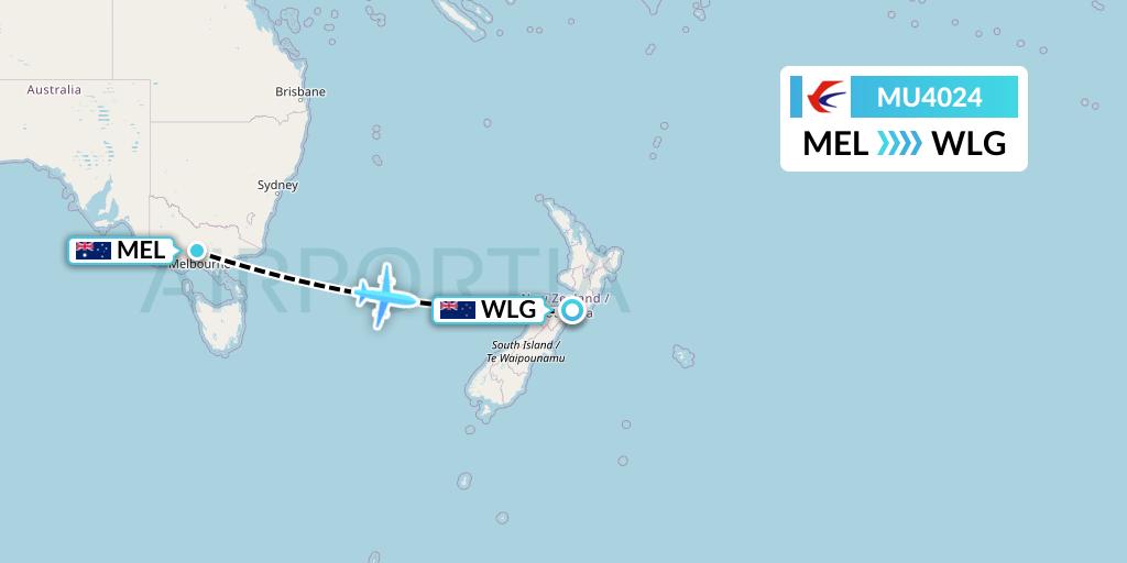MU4024 China Eastern Airlines Flight Map: Melbourne to Wellington