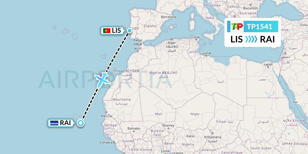 TP1541 TAP Portugal Flight Map: Lisbon to Praia