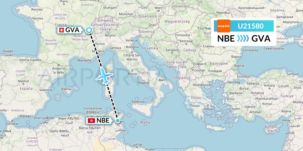 U21580 EasyJet Flight Map: Enfidha to Geneva