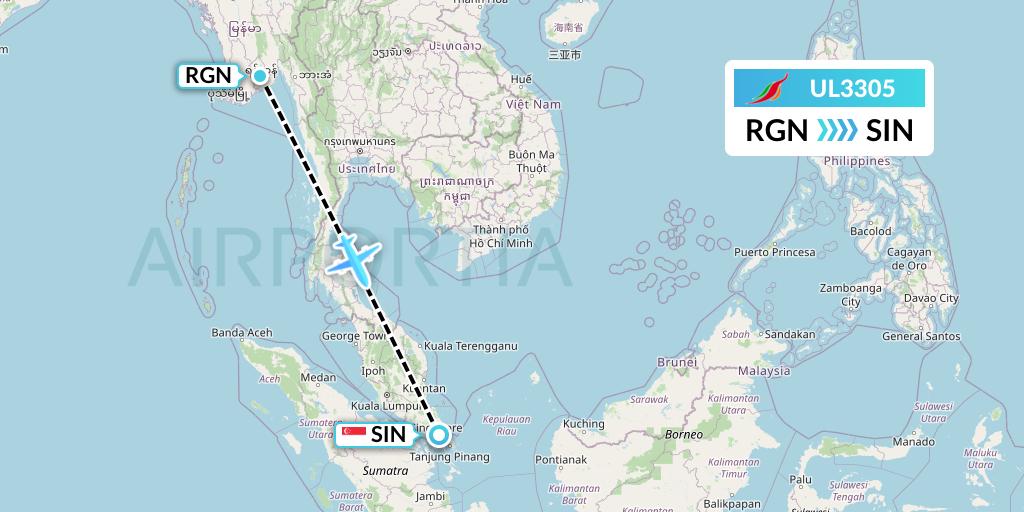 UL3305 SriLankan Airlines Flight Map: Yangon to Singapore