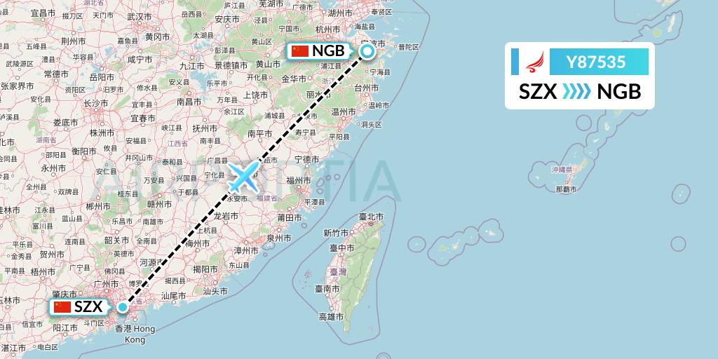 Y87535 Yangtze River Express Flight Map: Shenzhen to Ningbo