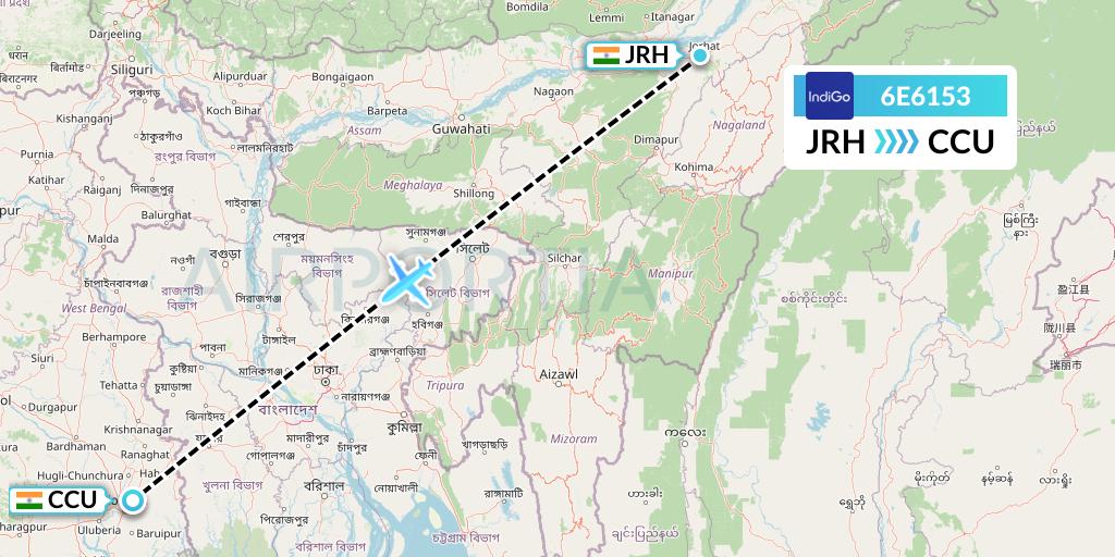 6E6153 IndiGo Airlines Flight Map: Jorhat to Kolkata